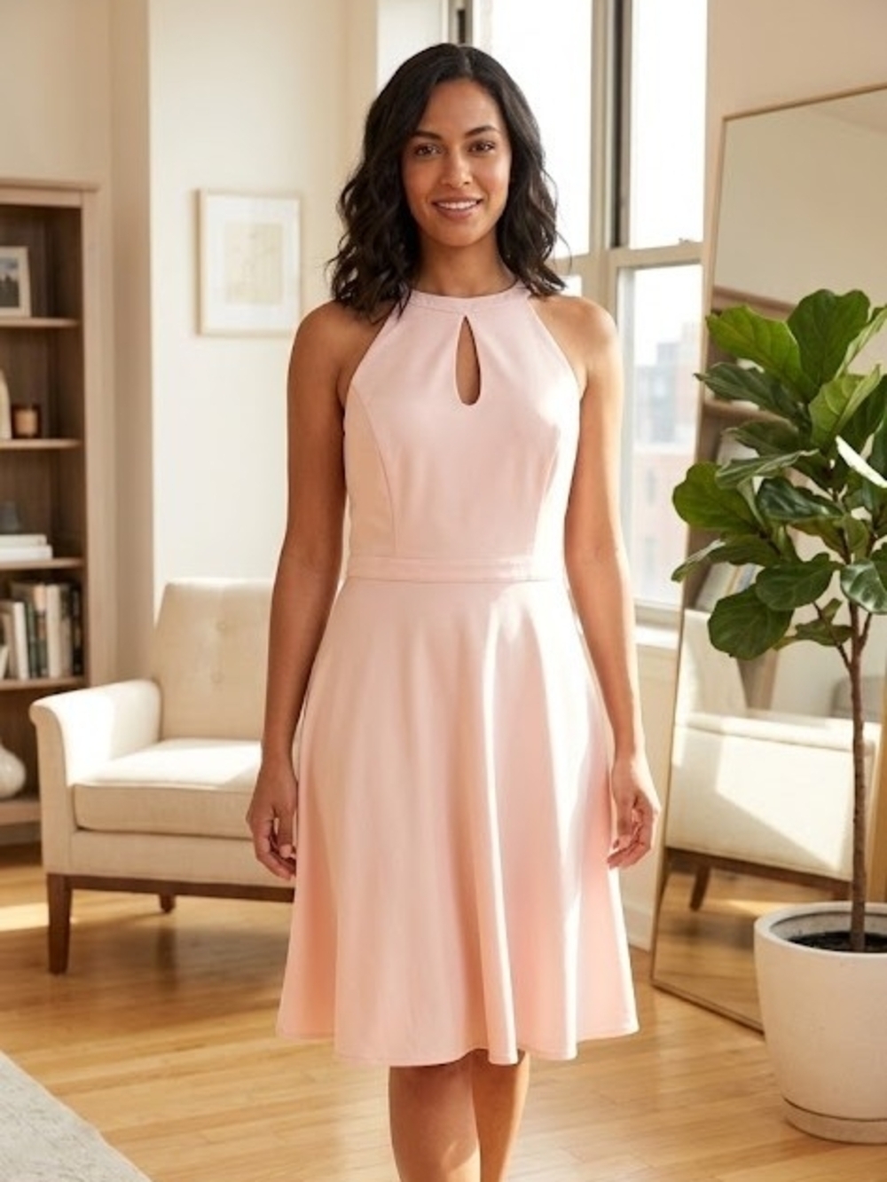 Modcloth Blush Halter Keyhole A-Line Midi Dress